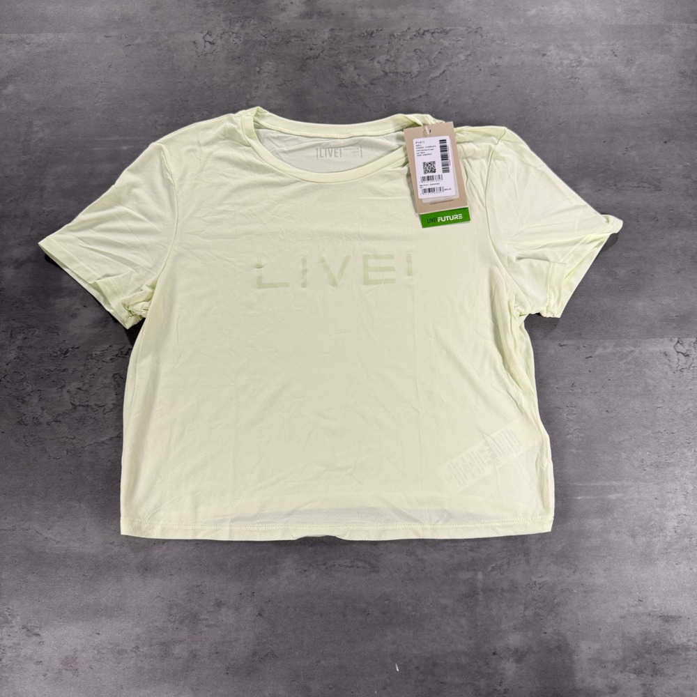 Live! T-Shirt Womens L Comfort Cropped Green Yellow Lime Quick Dry Training Logo